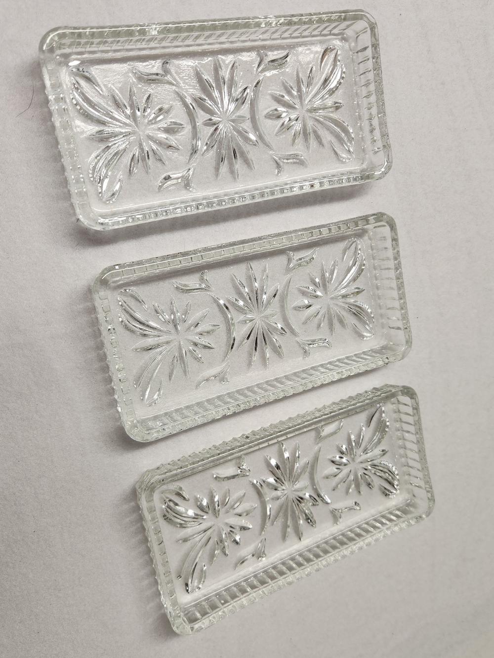 Vintage Set 3 Irvinware Clear Glass Relish Tray Inserts Starburst Trinket Dishes
